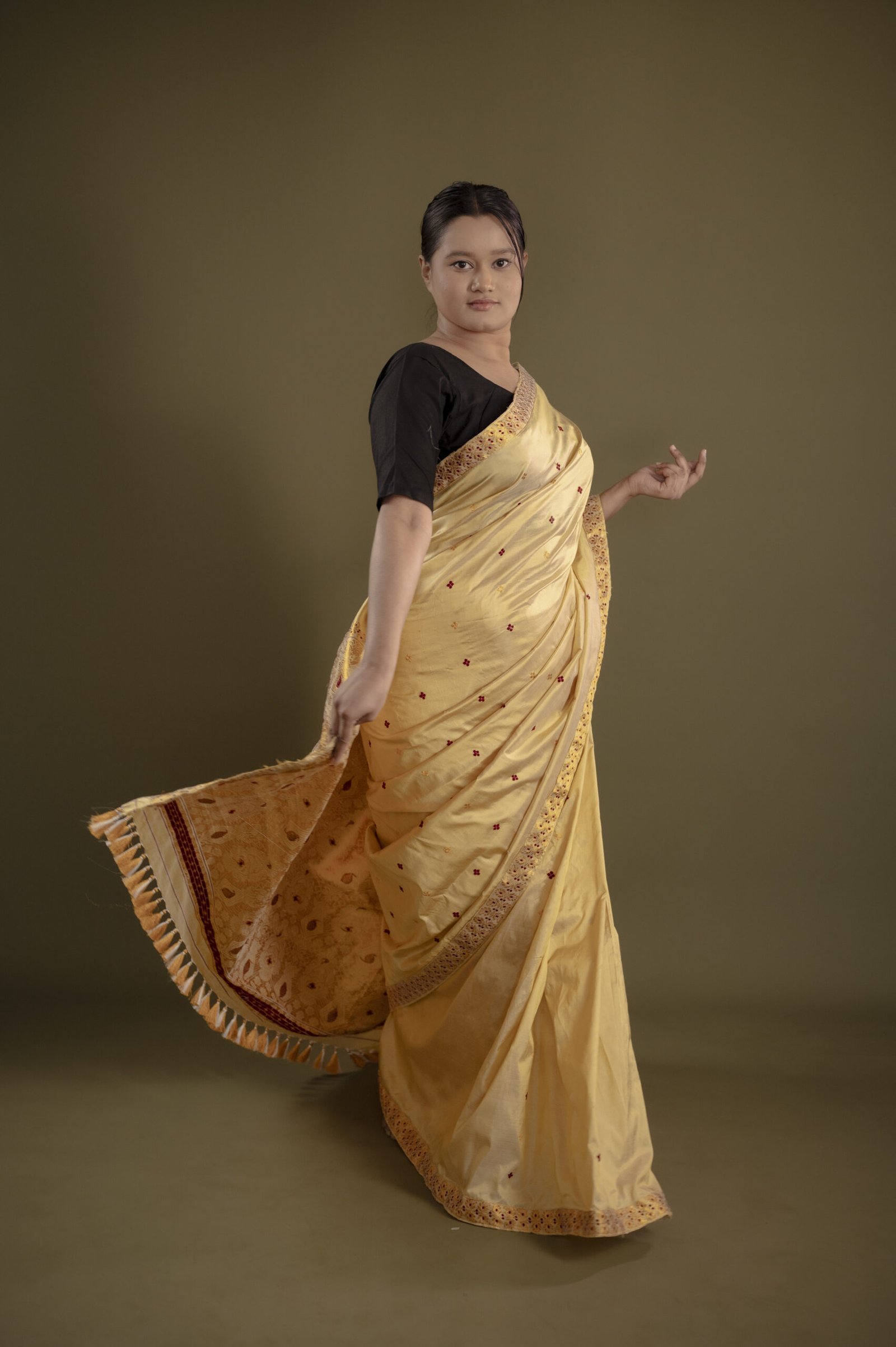 GOLD MULBERRY GOLDEN ZARI ASSAM SILK SAREE MAYURISILK - Image 3