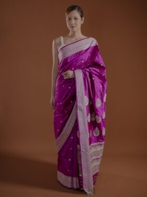 Purple Mulberry (Paat) Assam Silk Saree With Interwoven Border