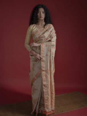 Beige Muga Copper Zari Assam Silk Saree | Mayuri Silk
