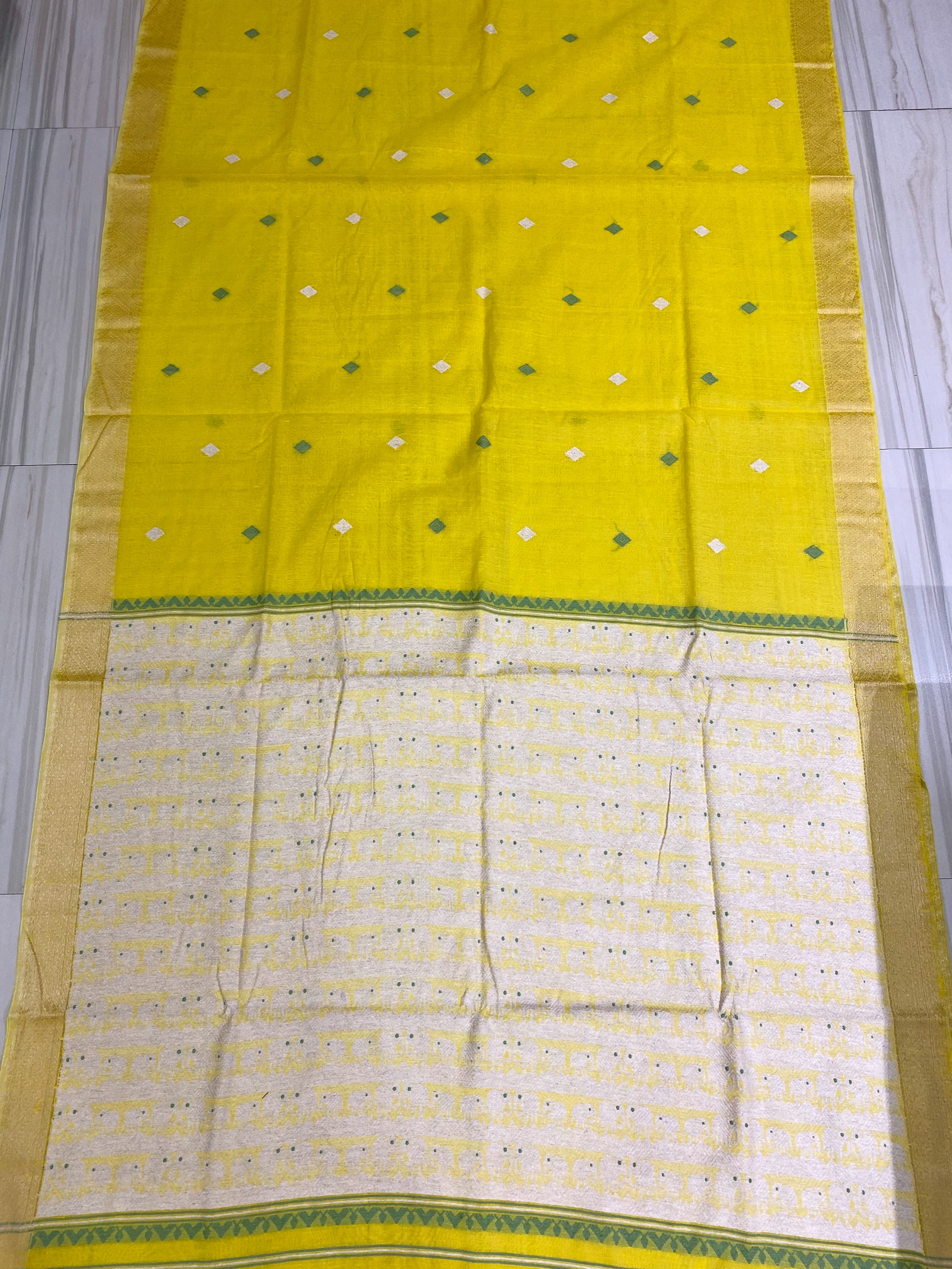Yellow Pure Eri Mulberry Assam Silk Saree with Thread Work – ES35