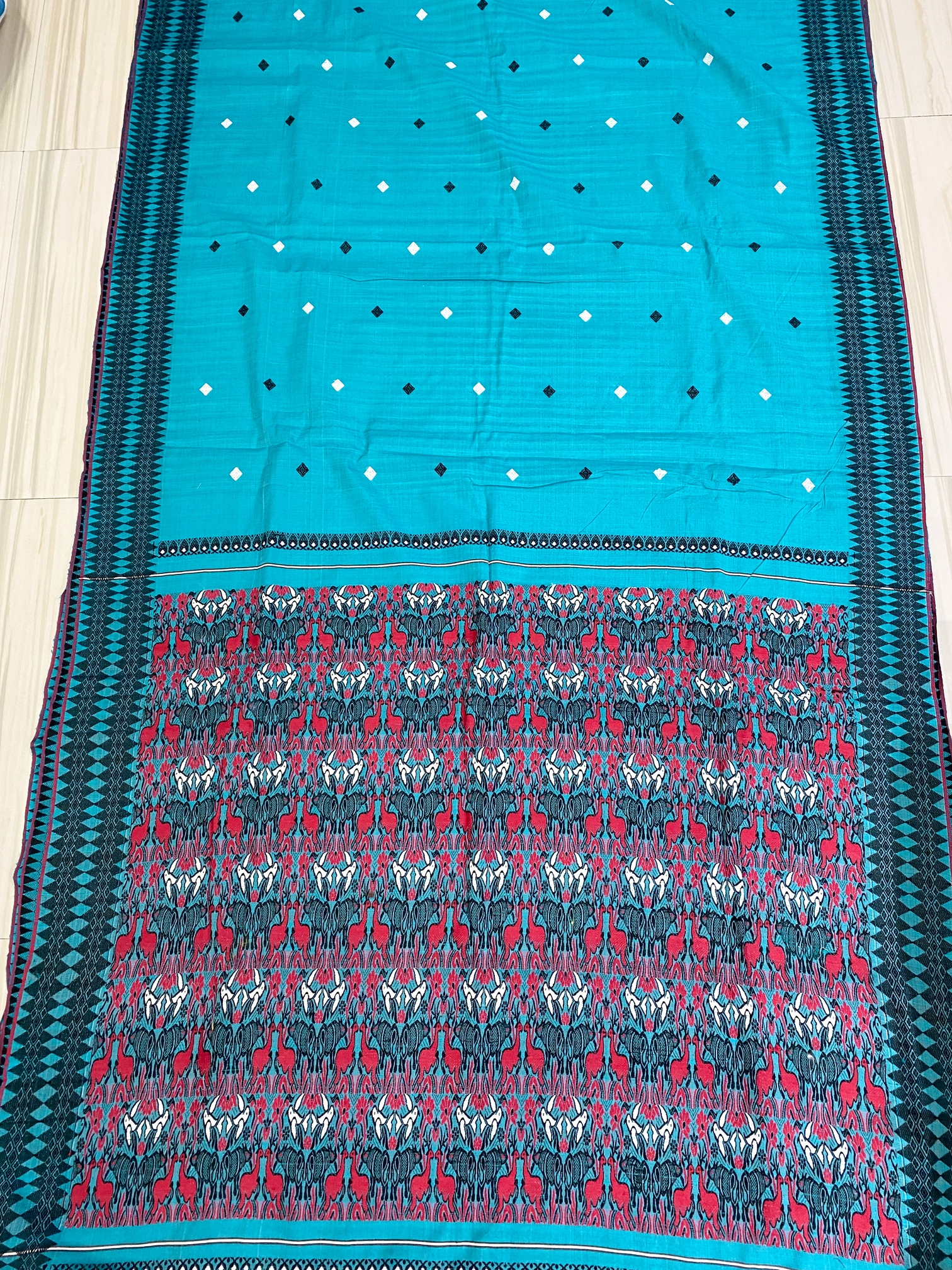 Blue Pure Eri Mulberry Assam Silk Saree with Thread Work – ES39