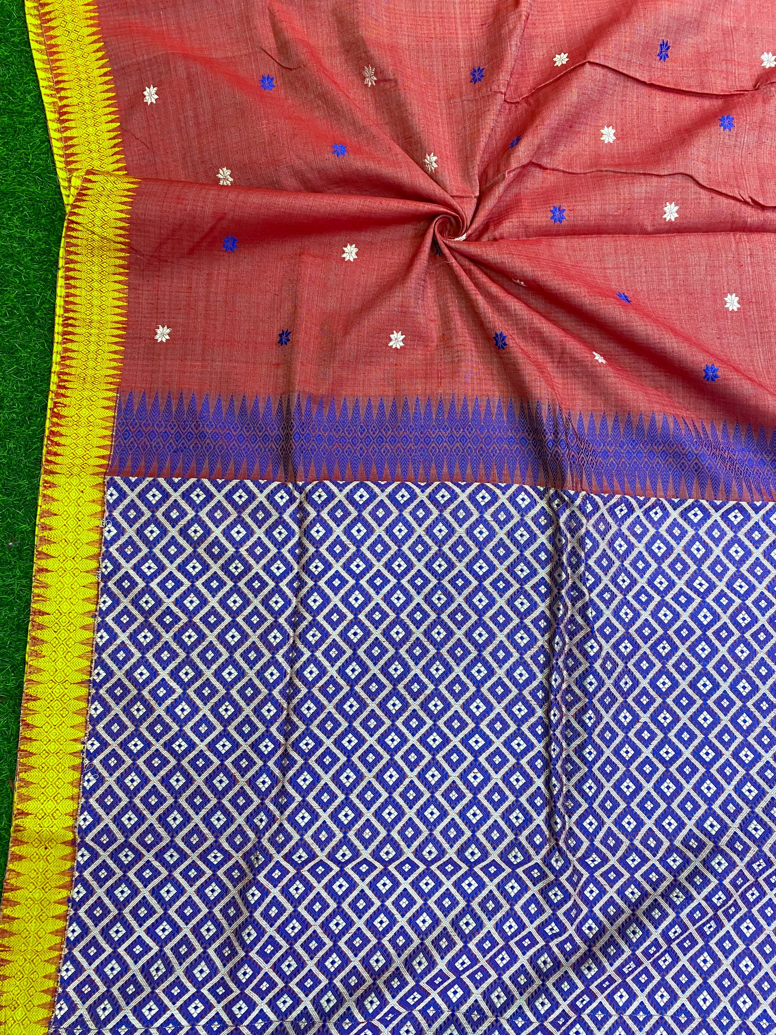 Brick Red Pure Eri Mulberry Assam Silk Saree with Thread Work – ES41
