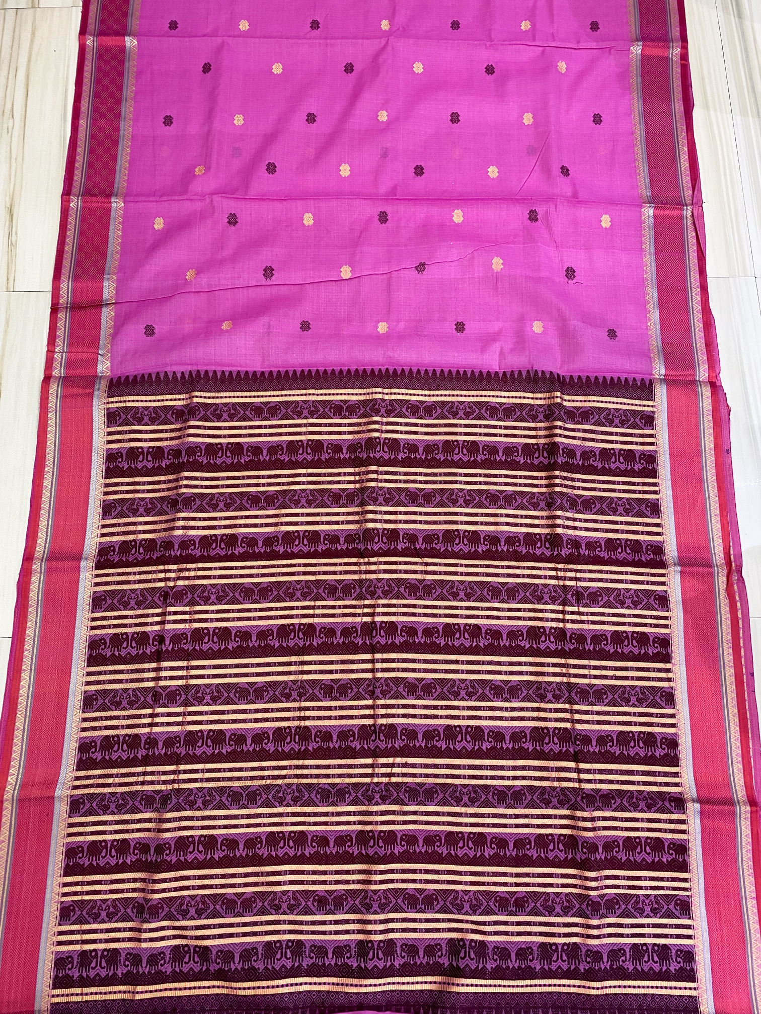 Pink Pure Eri Mulberry Assam Silk Saree with Thread Work – ES47