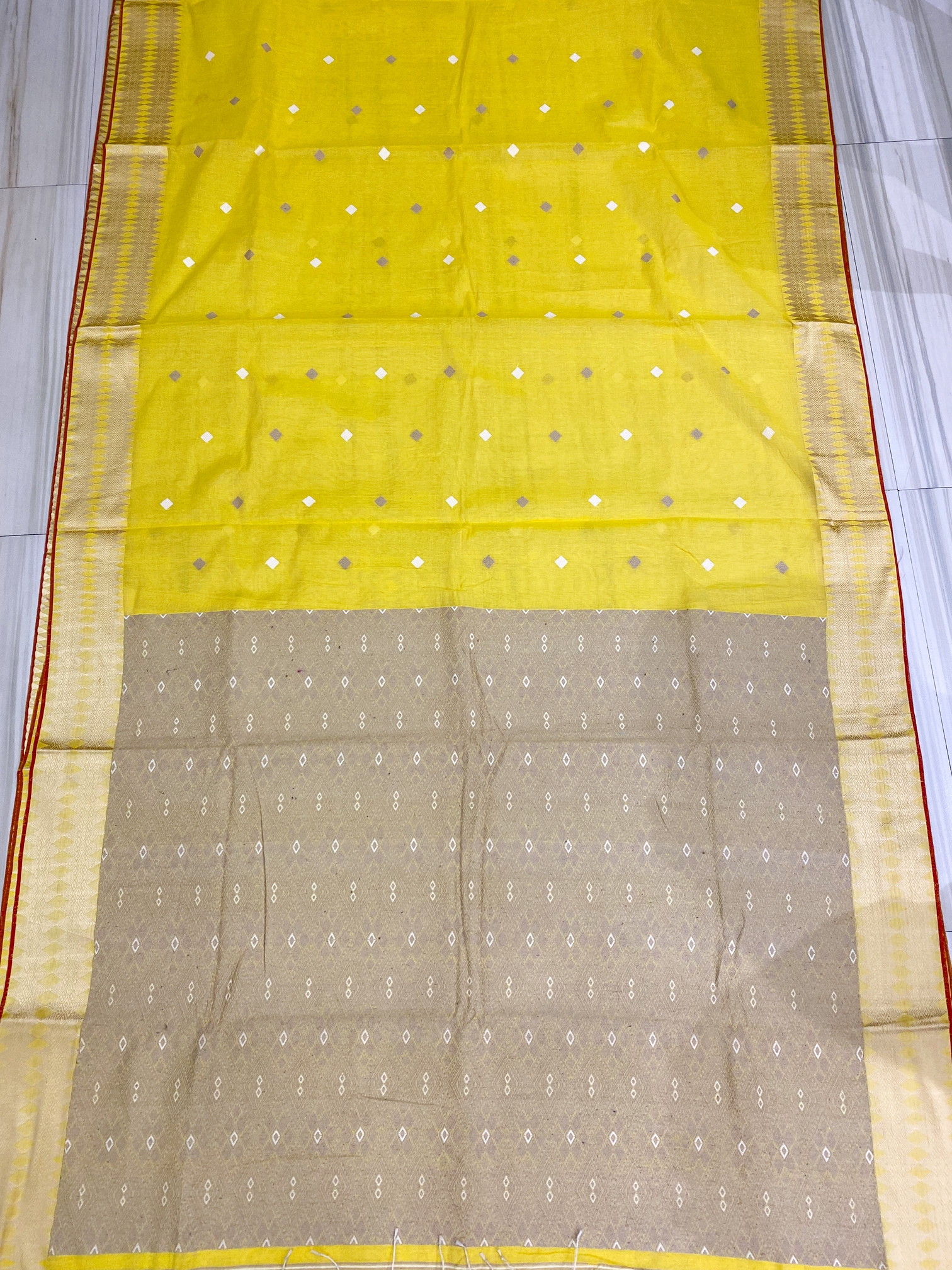 Yellow Pure Eri Mulberry Assam Silk Saree with Thread Work – ES48
