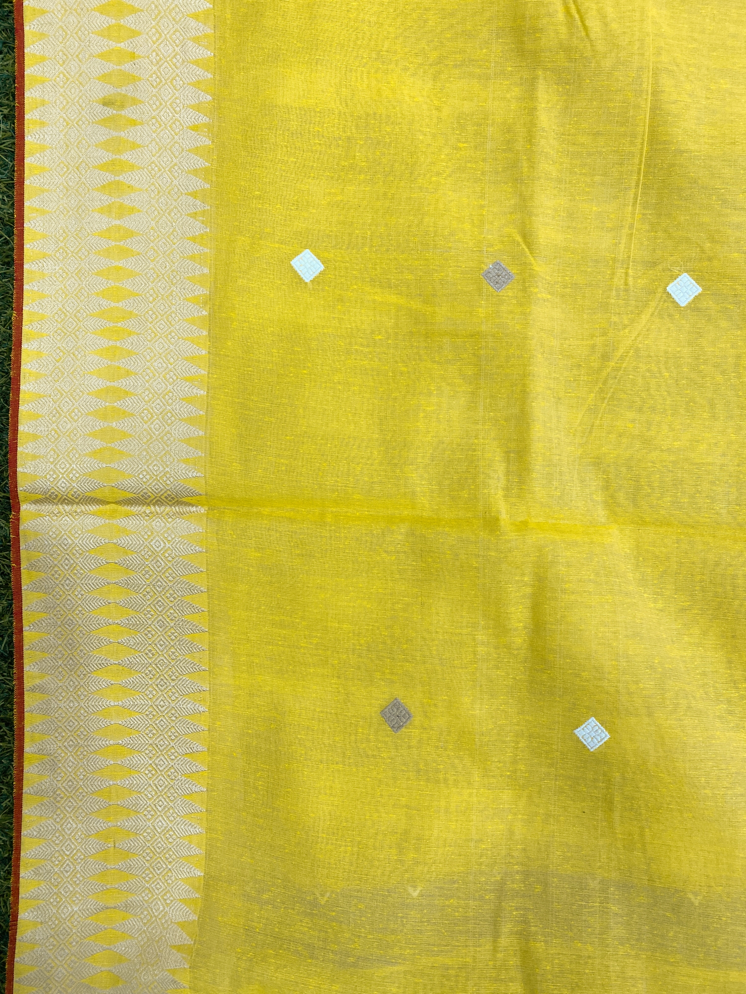 Yellow Pure Eri Mulberry Assam Silk Saree with Thread Work – ES48